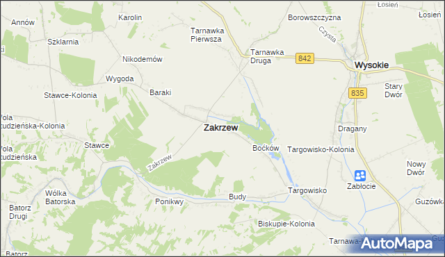 mapa Zakrzew-Kolonia gmina Zakrzew, Zakrzew-Kolonia gmina Zakrzew na mapie Targeo