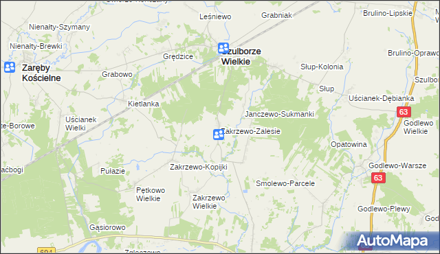 mapa Zakrzewo-Zalesie, Zakrzewo-Zalesie na mapie Targeo