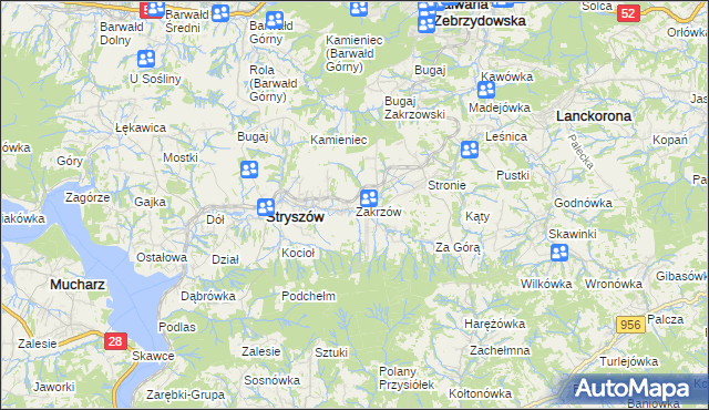 mapa Zakrzów gmina Stryszów, Zakrzów gmina Stryszów na mapie Targeo