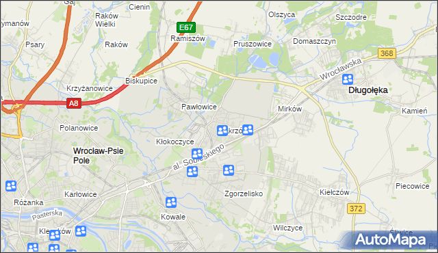 mapa Zakrzów gmina Wrocław, Zakrzów gmina Wrocław na mapie Targeo