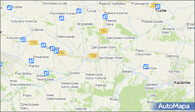mapa Zakrzówek-Wieś gmina Kazanów, Zakrzówek-Wieś gmina Kazanów na mapie Targeo