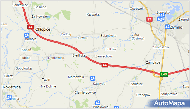 mapa Zamiechów, Zamiechów na mapie Targeo