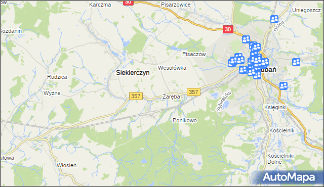 mapa Zaręba gmina Siekierczyn, Zaręba gmina Siekierczyn na mapie Targeo