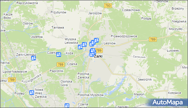 mapa Żarki powiat myszkowski, Żarki powiat myszkowski na mapie Targeo