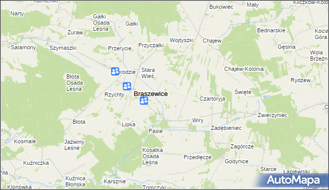 mapa Żarnów gmina Brąszewice, Żarnów gmina Brąszewice na mapie Targeo