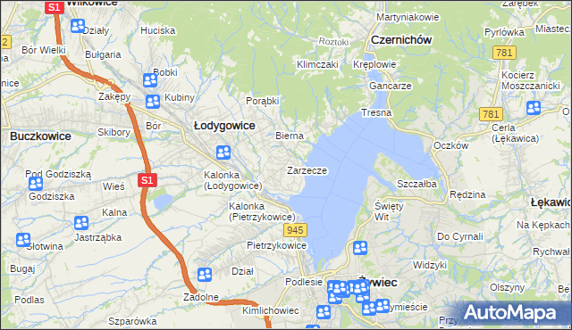 mapa Zarzecze gmina Łodygowice, Zarzecze gmina Łodygowice na mapie Targeo