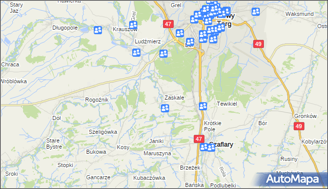 mapa Zaskale gmina Szaflary, Zaskale gmina Szaflary na mapie Targeo
