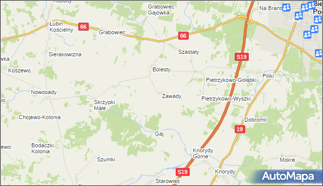 mapa Zawady gmina Bielsk Podlaski, Zawady gmina Bielsk Podlaski na mapie Targeo