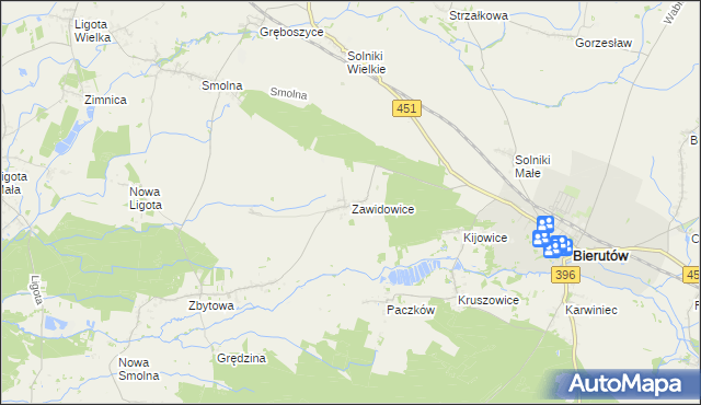 mapa Zawidowice gmina Bierutów, Zawidowice gmina Bierutów na mapie Targeo