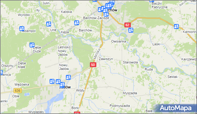 mapa Zawiszyn gmina Jadów, Zawiszyn gmina Jadów na mapie Targeo