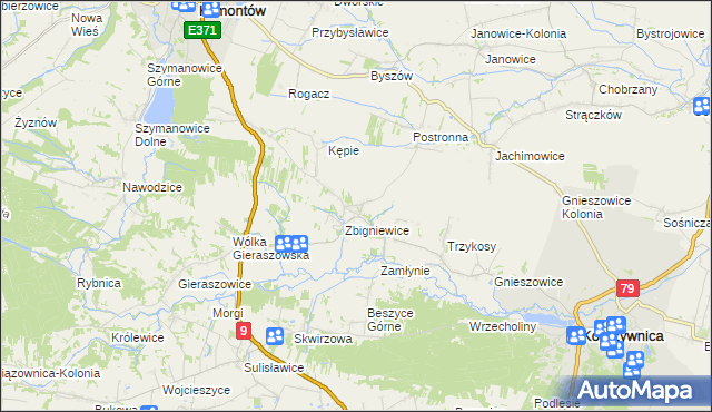 mapa Zbigniewice-Kolonia, Zbigniewice-Kolonia na mapie Targeo