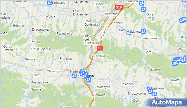 mapa Zboiska gmina Dukla, Zboiska gmina Dukla na mapie Targeo