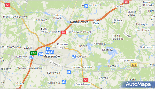 mapa Zboiska gmina Radziejowice, Zboiska gmina Radziejowice na mapie Targeo