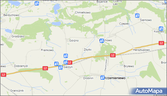 mapa Zbytki gmina Krzemieniewo, Zbytki gmina Krzemieniewo na mapie Targeo