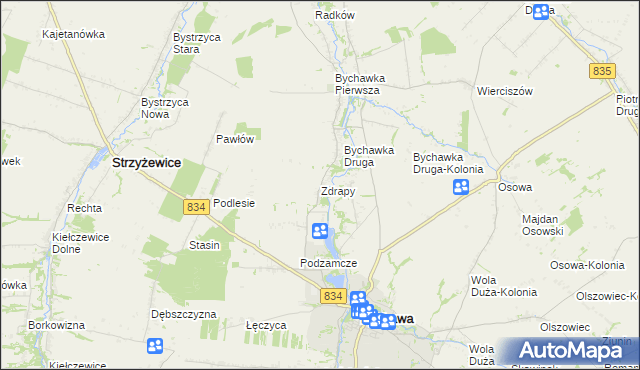 mapa Zdrapy gmina Bychawa, Zdrapy gmina Bychawa na mapie Targeo