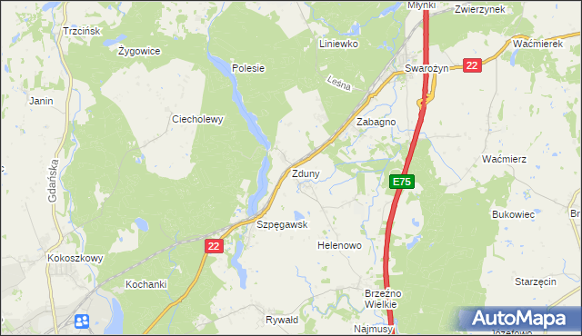 mapa Zduny gmina Starogard Gdański, Zduny gmina Starogard Gdański na mapie Targeo
