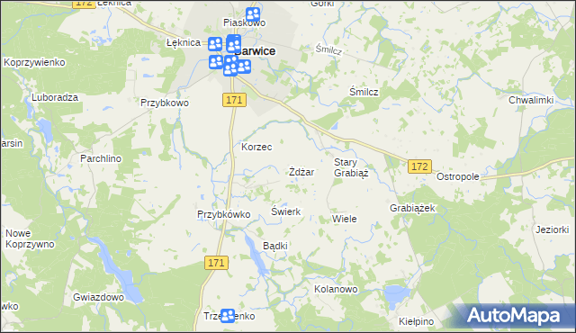 mapa Żdżar gmina Barwice, Żdżar gmina Barwice na mapie Targeo
