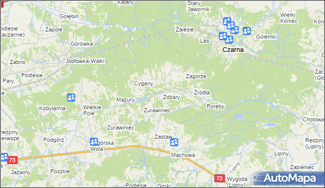 mapa Żdżary gmina Czarna, Żdżary gmina Czarna na mapie Targeo