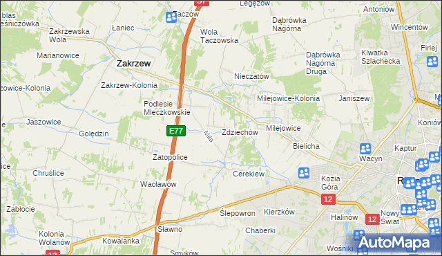mapa Zdziechów gmina Zakrzew, Zdziechów gmina Zakrzew na mapie Targeo