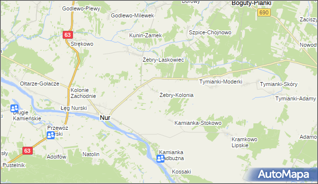 mapa Żebry-Kolonia gmina Nur, Żebry-Kolonia gmina Nur na mapie Targeo