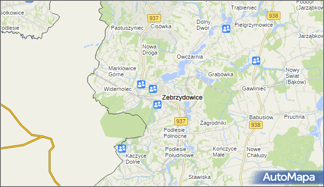 mapa Zebrzydowice powiat cieszyński, Zebrzydowice powiat cieszyński na mapie Targeo