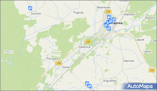 mapa Żeleźnica gmina Krajenka, Żeleźnica gmina Krajenka na mapie Targeo