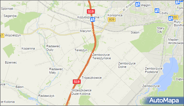 mapa Zemborzyce Tereszyńskie, Zemborzyce Tereszyńskie na mapie Targeo