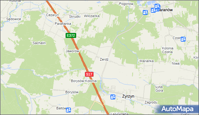 mapa Żerdź gmina Żyrzyn, Żerdź gmina Żyrzyn na mapie Targeo