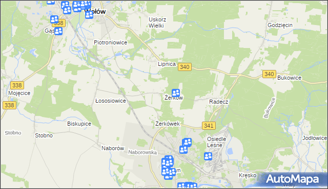 mapa Żerków gmina Brzeg Dolny, Żerków gmina Brzeg Dolny na mapie Targeo