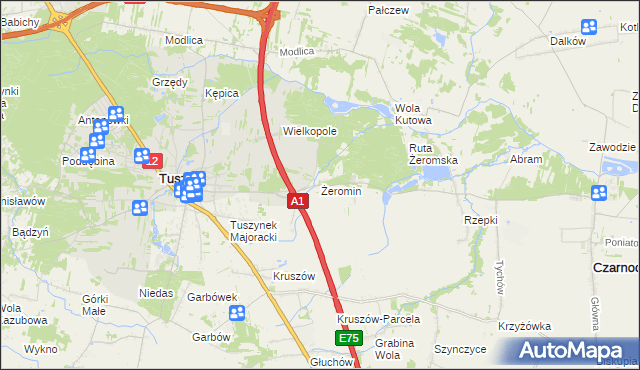 mapa Żeromin gmina Tuszyn, Żeromin gmina Tuszyn na mapie Targeo