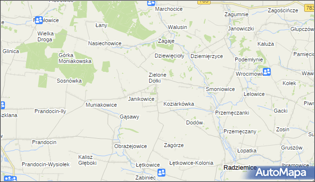 mapa Zielenice gmina Radziemice, Zielenice gmina Radziemice na mapie Targeo