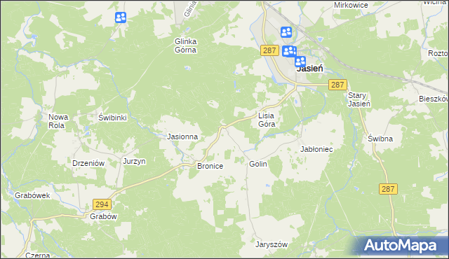 mapa Zieleniec gmina Jasień, Zieleniec gmina Jasień na mapie Targeo