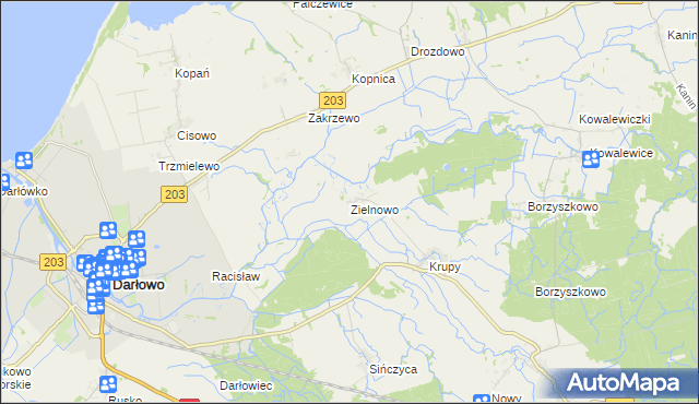 mapa Zielnowo gmina Darłowo, Zielnowo gmina Darłowo na mapie Targeo