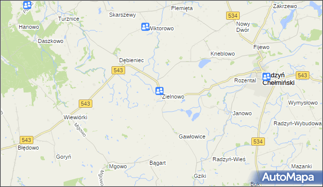 mapa Zielnowo gmina Radzyń Chełmiński, Zielnowo gmina Radzyń Chełmiński na mapie Targeo
