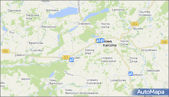 mapa Zielona Wieś gmina Nowa Karczma, Zielona Wieś gmina Nowa Karczma na mapie Targeo