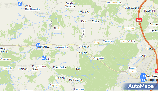 mapa Zielonka gmina Raniżów, Zielonka gmina Raniżów na mapie Targeo