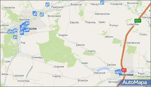 mapa Zielonki gmina Sędziszów, Zielonki gmina Sędziszów na mapie Targeo