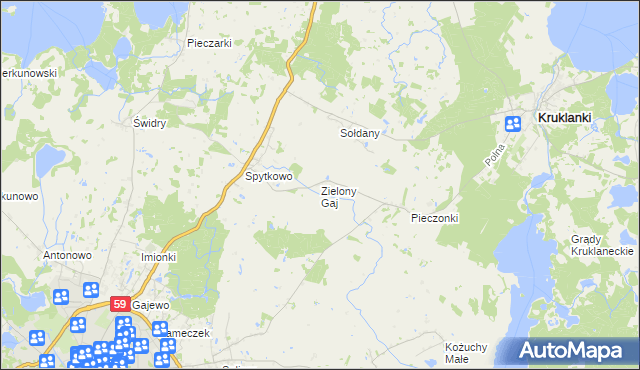 mapa Zielony Gaj gmina Giżycko, Zielony Gaj gmina Giżycko na mapie Targeo