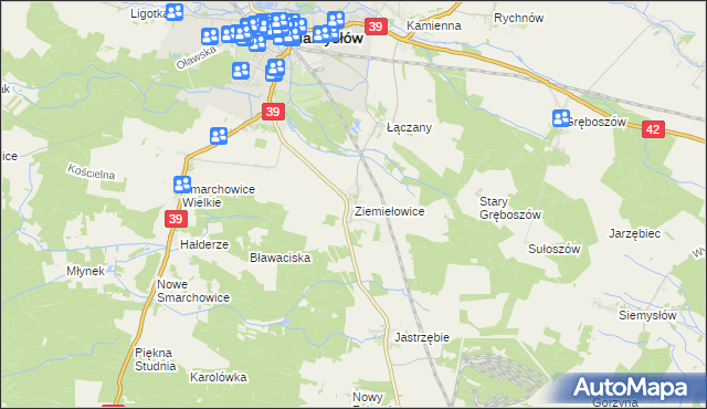 mapa Ziemiełowice, Ziemiełowice na mapie Targeo