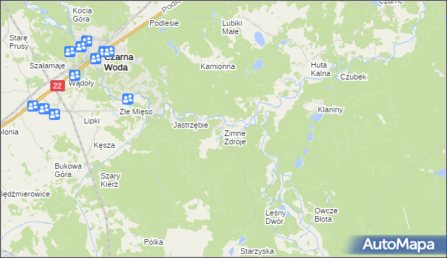 mapa Zimne Zdroje gmina Osieczna, Zimne Zdroje gmina Osieczna na mapie Targeo