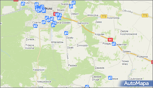 mapa Zimnodół, Zimnodół na mapie Targeo