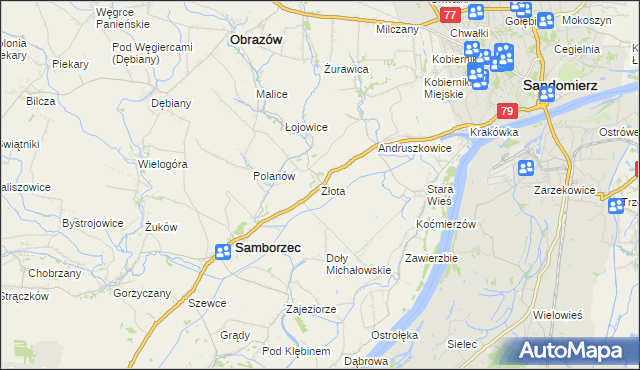 mapa Złota gmina Samborzec, Złota gmina Samborzec na mapie Targeo