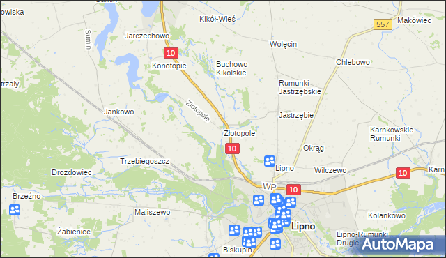 mapa Złotopole gmina Lipno, Złotopole gmina Lipno na mapie Targeo