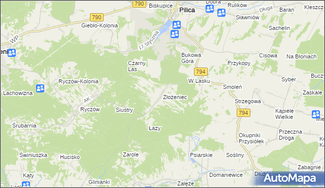 mapa Złożeniec, Złożeniec na mapie Targeo
