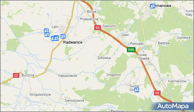 mapa Zofiówka gmina Jerzmanowa, Zofiówka gmina Jerzmanowa na mapie Targeo