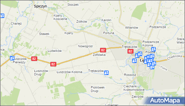 mapa Zofiówka gmina Łęczna, Zofiówka gmina Łęczna na mapie Targeo