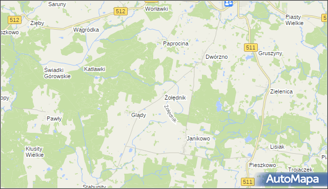 mapa Żołędnik, Żołędnik na mapie Targeo