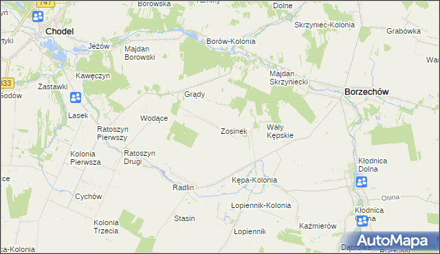 mapa Zosinek gmina Chodel, Zosinek gmina Chodel na mapie Targeo
