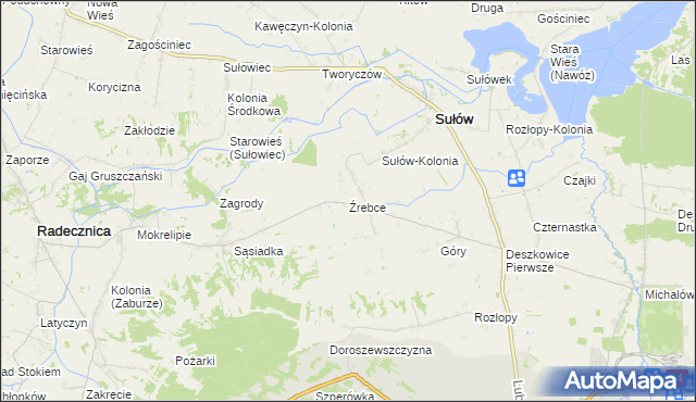 mapa Źrebce, Źrebce na mapie Targeo