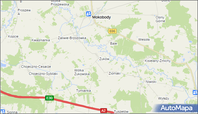 mapa Żuków gmina Mokobody, Żuków gmina Mokobody na mapie Targeo